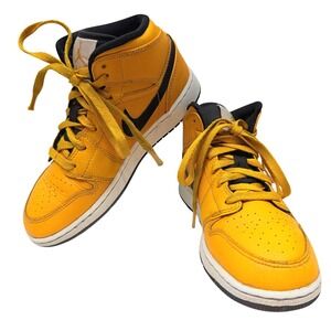 Nike‎ Air Jordan 1 Mid Youth GS Yellow Black Sneakers Size 4Y Athletic Shoes